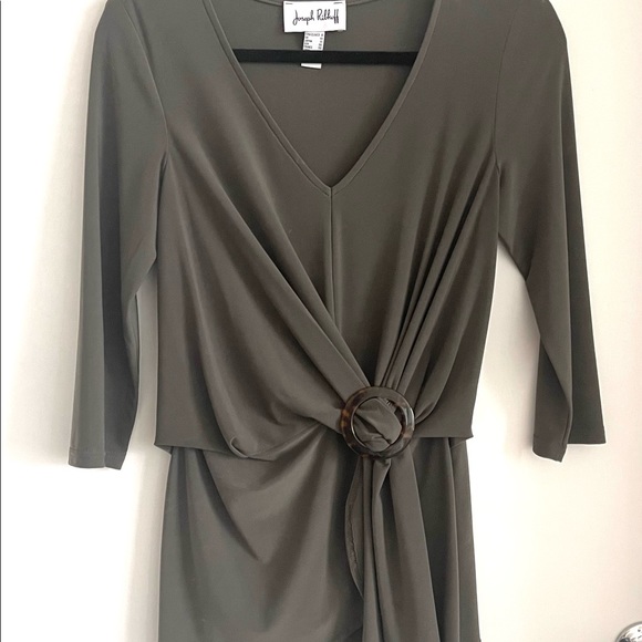 Joseph Ribkoff olive green faux wrap top - Picture 3 of 5
